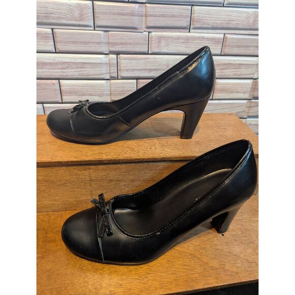 Predictions 3" kitten heel black dress shoes 7W - Picture 2 of 7